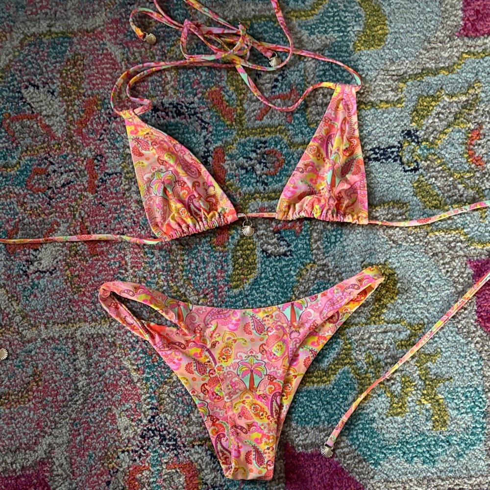 Kulani Kinis Pink Paisley String Bikini Set